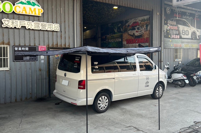 車款實裝系列》福斯T5 ：YAKIMA 重載平台 + MajorShady 扇形270度側邊帳